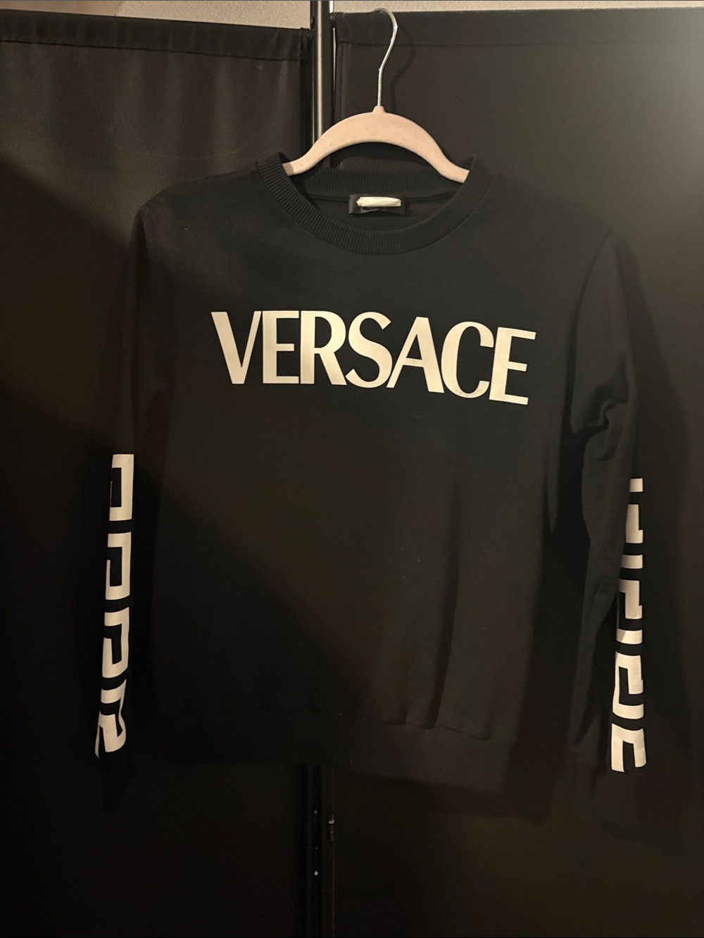 Versace Black Crewneck Sweater with White Logo